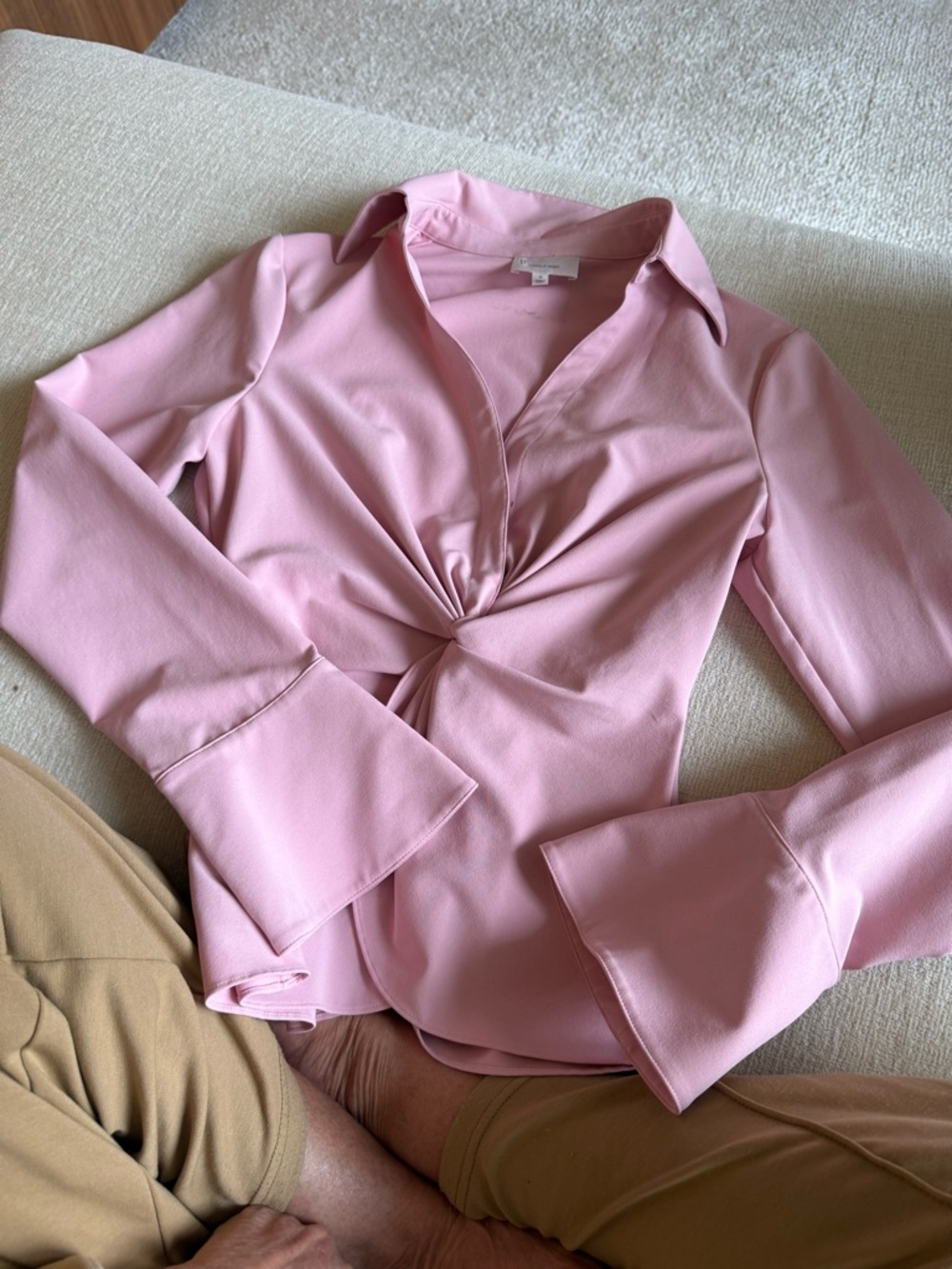 Cinq-a-Sept Pink Twist-Front Long-Sleeve Top - Women's Blouse